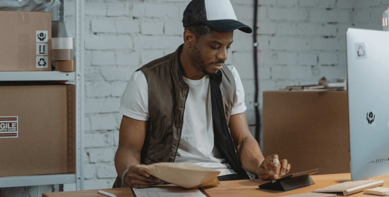 Image of a dark man sitting with an order form